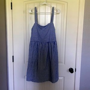 Loft fit and flare blue striped dress size large